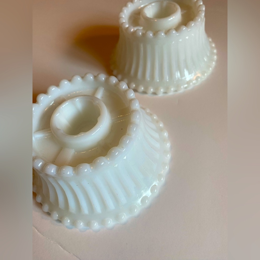 Antique Vintage White Milk Glass Candle Holders Set of 2 Excellent Condition